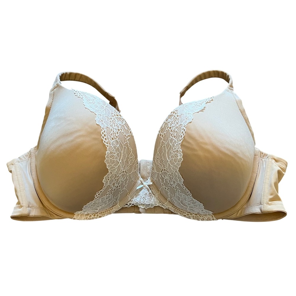 Cacique Tan White Floral Lace Full Coverage Underwire Bra 44D DG11030995